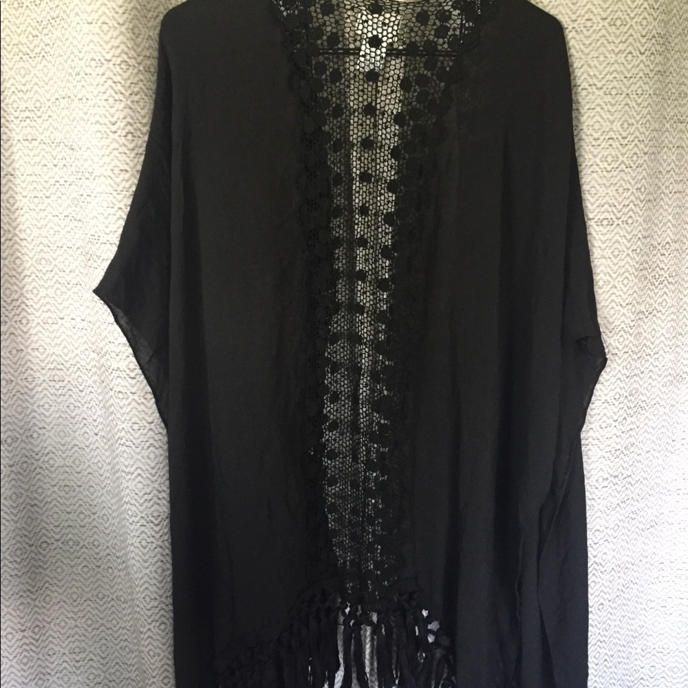 Sheer black + lace shawl/cover up